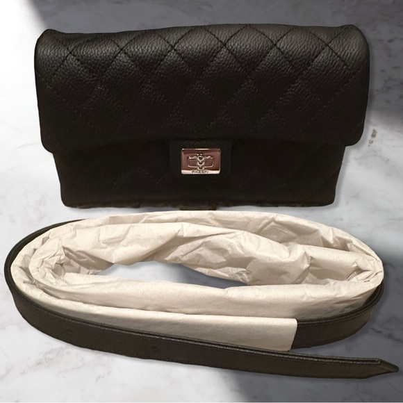 NIB Chanel Uniform 2.55 Caviar Leather Quilted Belt Bag With Silver Hardware - Picture 1 of 11